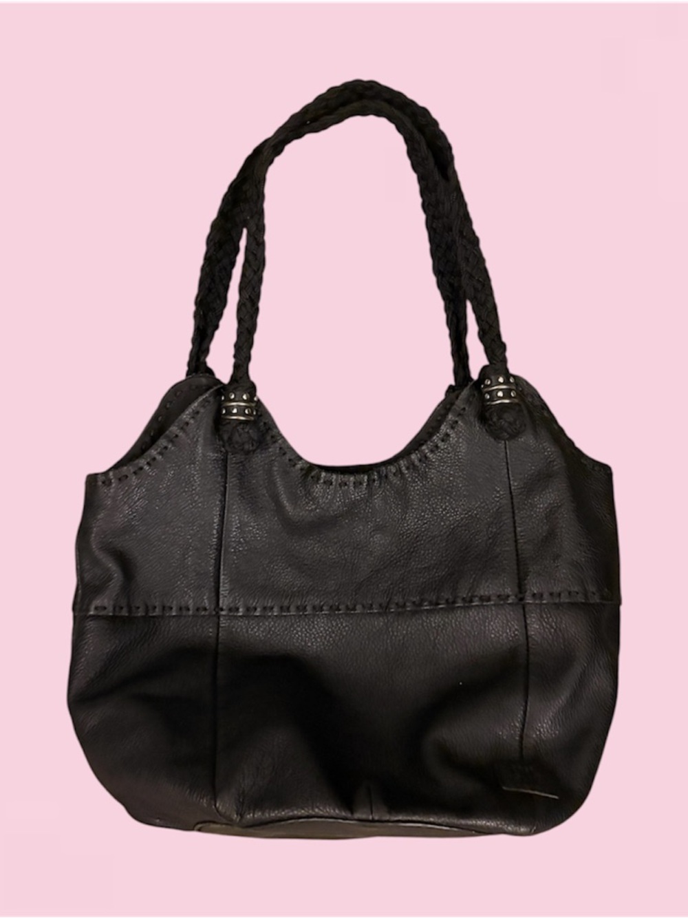 Everyday Black Braided-Handle Shoulder Tote